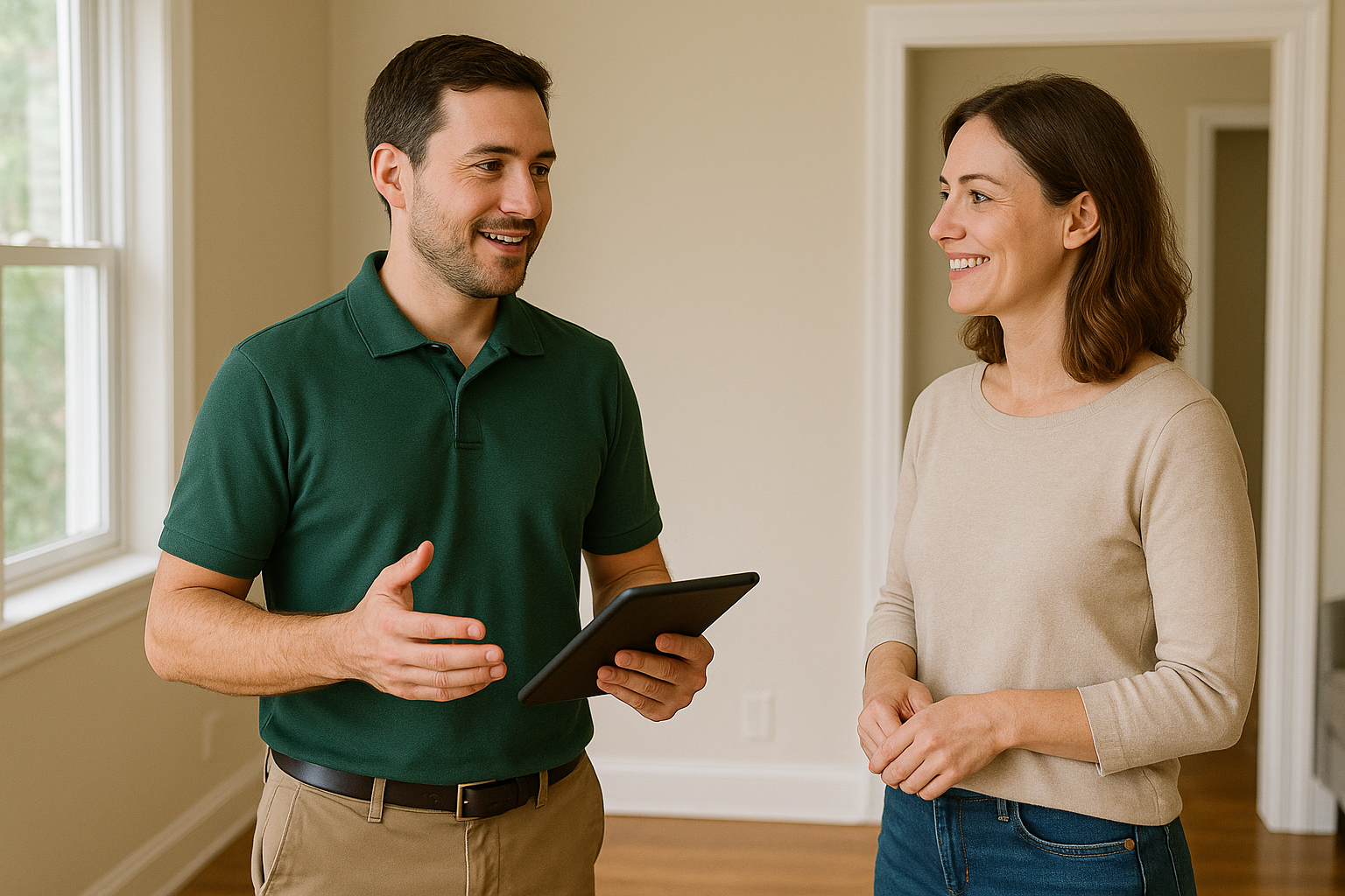 Energy auditor working with homeowner